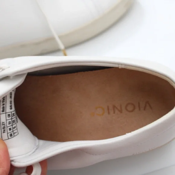 Vionic White Leather Low-Top Sneakers with Gold Accents - Picture 8 of 12